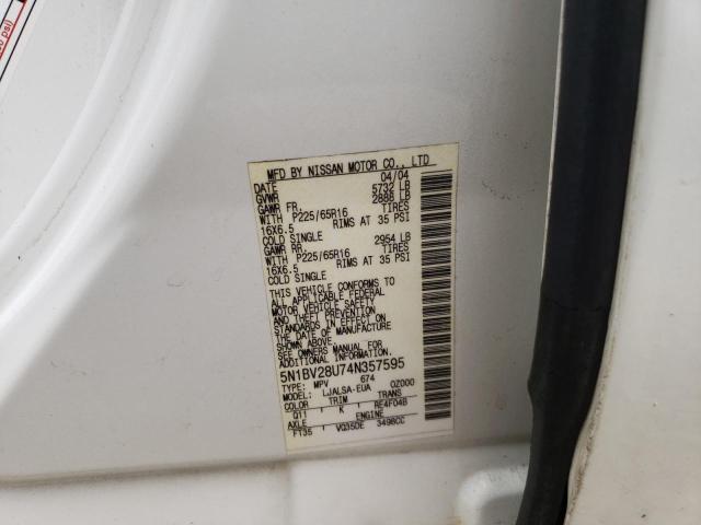 Photo 10 from auction – 2004 NISSAN QUEST S with VIN 5N1BV28U74N357595