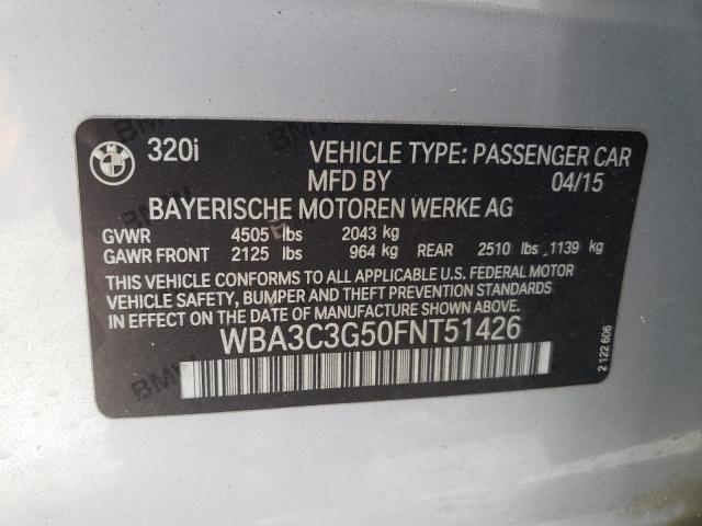 Photo 10 from auction – 2015 BMW 320 I XDRI with VIN WBA3C3G50FNT51426
