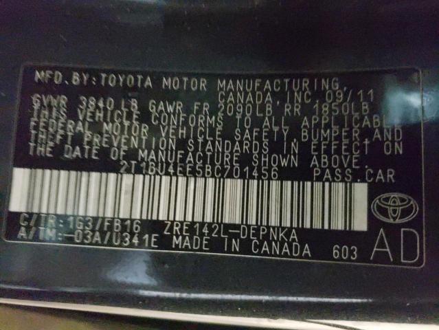 Photo 10 from auction – 2011 TOYOTA COROLLA BA with VIN 2T1BU4EE5BC701456