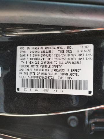 Photo 10 from auction – 2008 ACURA RDX with VIN 5J8TB18238A008703