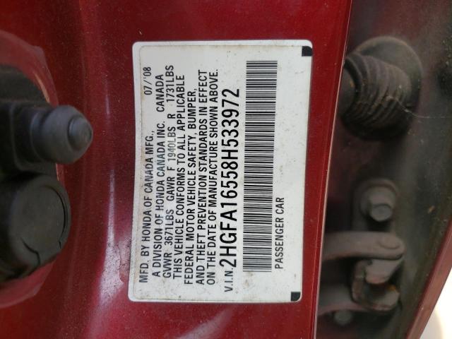 Photo 10 from auction – 2008 HONDA CIVIC LX with VIN 2HGFA16558H533972
