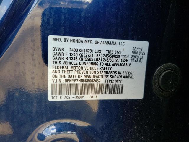 Photo 10 from auction – 2019 HONDA PASSPORT E with VIN 5FNYF7H56KB002432
