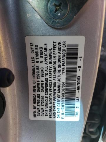 Photo 10 from auction – 2012 HONDA CIVIC EX with VIN 19XFB2F89CE367004