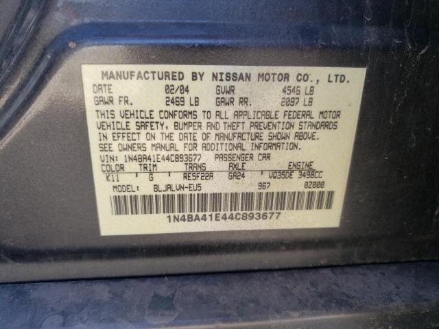 Photo 10 from auction – 2004 NISSAN MAXIMA SE with VIN 1N4BA41E44C893677