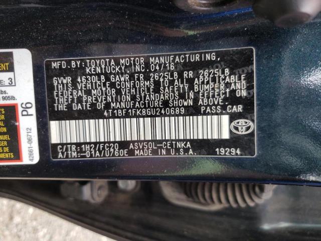 Photo 10 from auction – 2016 TOYOTA CAMRY LE with VIN 4T1BF1FK8GU240689