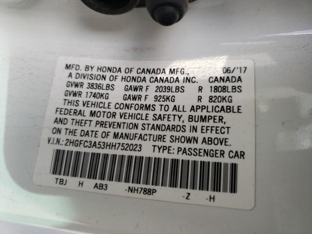 Photo 10 from auction – 2017 HONDA CIVIC SI with VIN 2HGFC3A53HH752023