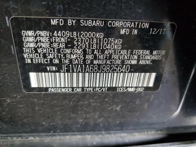 Photo 10 from auction – 2018 SUBARU WRX with VIN JF1VA1A68J9825640