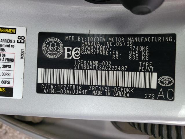 Photo 10 from auction – 2010 TOYOTA COROLLA BA with VIN 2T1BU4EE3AC222497