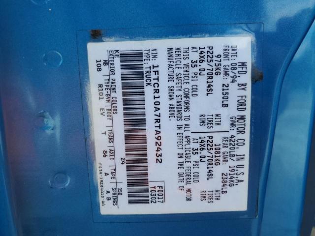 Photo 10 from auction – 1994 FORD RANGER with VIN 1FTCR10A7RTA92432