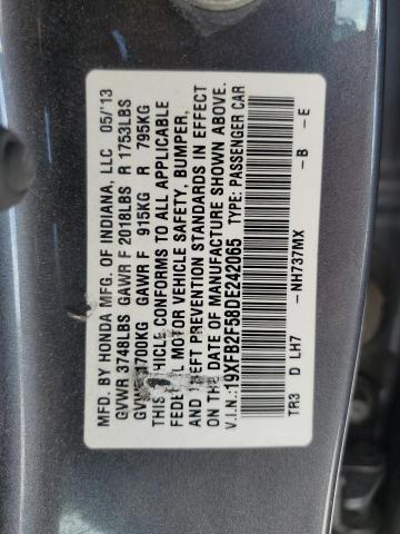 Photo 10 from auction – 2013 HONDA CIVIC LX with VIN 19XFB2F58DE242065