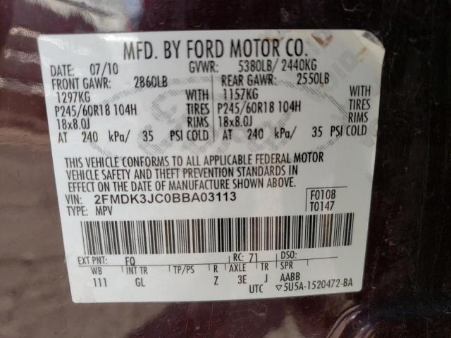 Photo 10 from auction – 2011 FORD EDGE SEL with VIN 2FMDK3JC0BBA03113