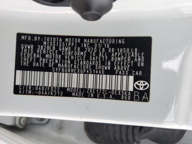 Photo 10 from auction – 2016 TOYOTA COROLLA L with VIN 5YFBURHEXGP451440