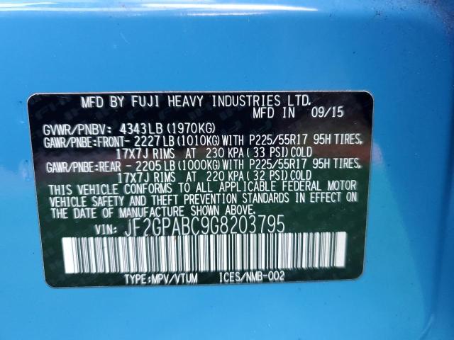 Photo 10 from auction – 2016 SUBARU CROSSTREK with VIN JF2GPABC9G8203795