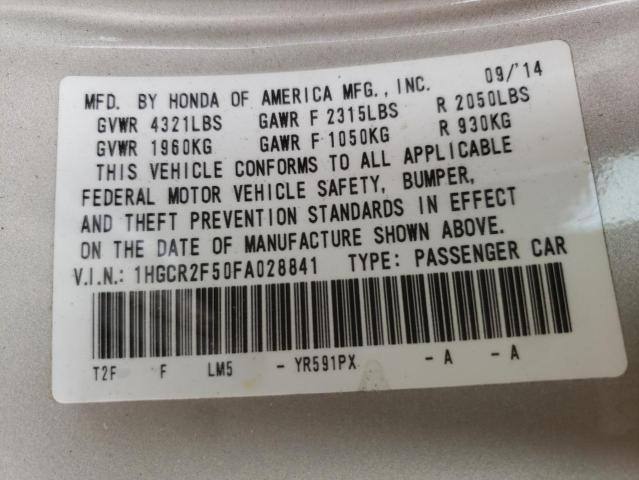 Photo 10 from auction – 2015 HONDA ACCORD SPO with VIN 1HGCR2F50FA028841
