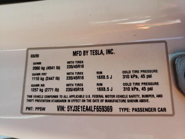 Photo 10 from auction – 2020 TESLA MODEL 3 with VIN 5YJ3E1EA4LF659369