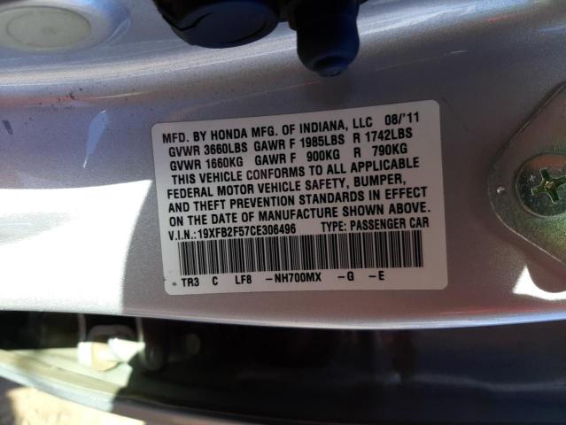 Photo 10 from auction – 2012 HONDA CIVIC LX with VIN 19XFB2F57CE306496