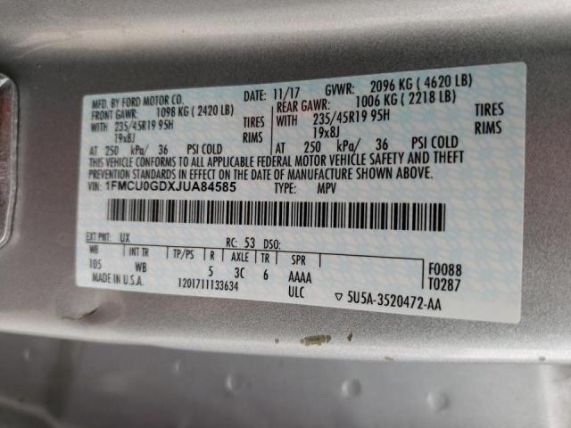 Photo 10 from auction – 2018 FORD ESCAPE SE with VIN 1FMCU0GDXJUA84585