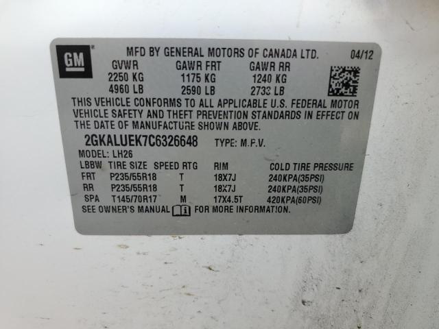 Photo 10 from auction – 2012 GMC TERRAIN SL with VIN 2GKALUEK7C6326648