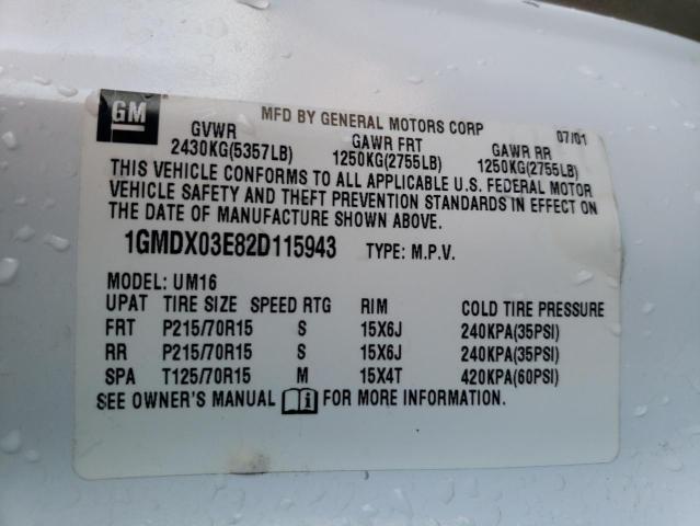 Photo 10 from auction – 2002 PONTIAC MONTANA with VIN 1GMDX03E82D115943