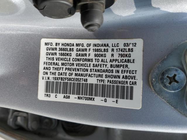 Photo 10 from auction – 2012 HONDA CIVIC LX with VIN 19XFB2F58CE052748