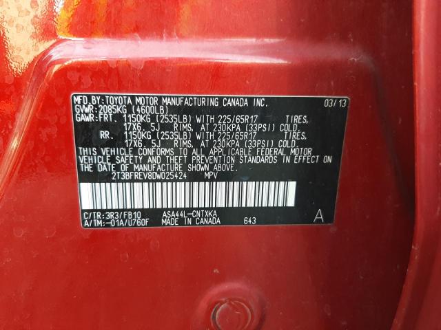 Photo 10 from auction – 2013 TOYOTA RAV4 LE with VIN 2T3BFREV8DW025424