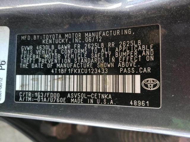 Photo 10 from auction – 2012 TOYOTA CAMRY BASE with VIN 4T1BF1FKXCU123433