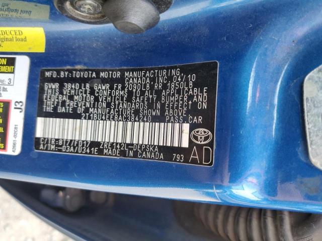 Photo 10 from auction – 2010 TOYOTA COROLLA BA with VIN 2T1BU4EE8AC384240