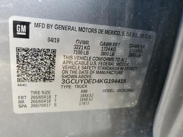 Photo 10 from auction – 2019 CHEVROLET SILVERADO with VIN 3GCUYDED4KG194415