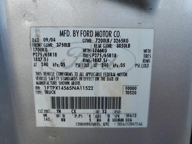 Photo 10 from auction – 2005 FORD F150 with VIN 1FTPX14565NA11522