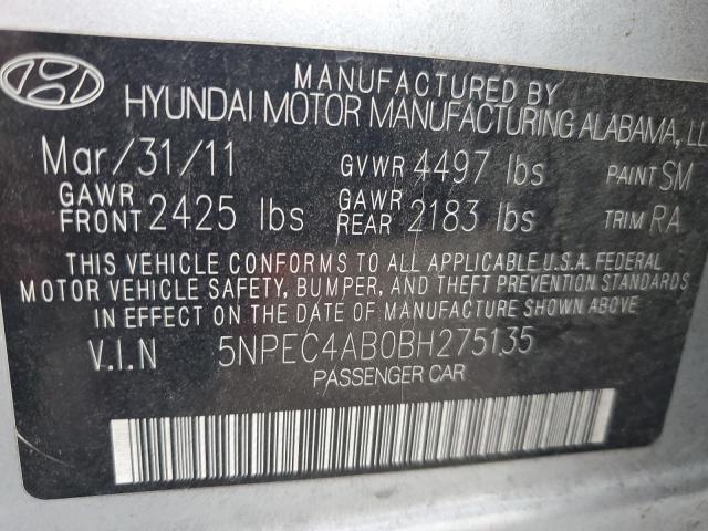 Photo 10 from auction – 2011 HYUNDAI SONATA SE with VIN 5NPEC4AB0BH275135