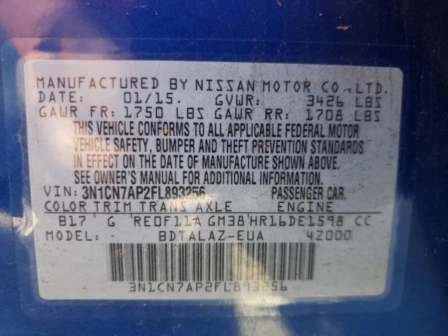 Photo 10 from auction – 2015 NISSAN VERSA S with VIN 3N1CN7AP2FL893256