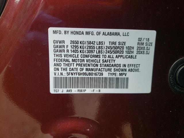 Photo 10 from auction – 2018 HONDA PILOT TOUR with VIN 5FNYF6H99JB016739