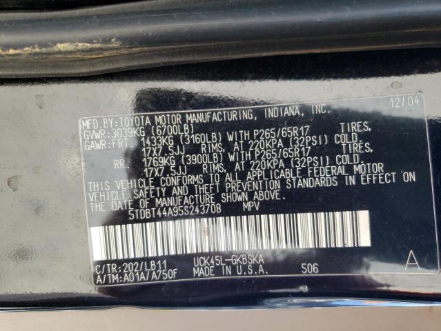 Photo 10 from auction – 2005 TOYOTA SEQUOIA SR with VIN 5TDBT44A95S243708