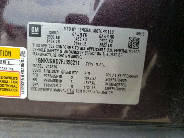 Photo 10 from auction – 2015 CHEVROLET TRAVERSE L with VIN 1GNKVGKD7FJ358211