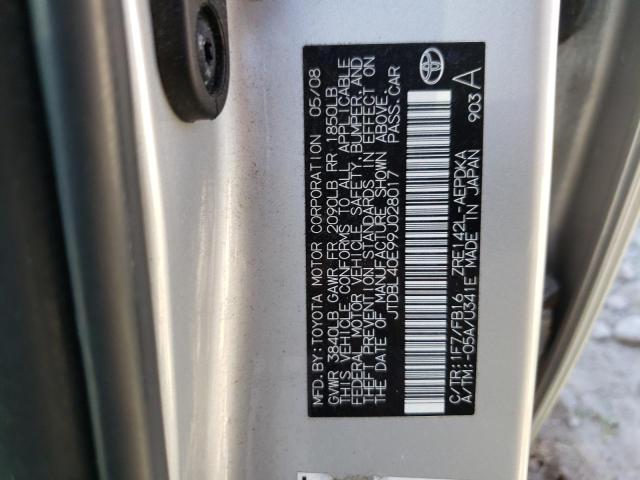 Photo 10 from auction – 2009 TOYOTA COROLLA BA with VIN JTDBL40E99J028017