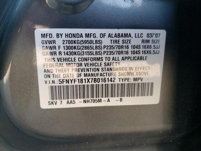 Photo 10 from auction – 2007 HONDA PILOT with VIN 5FNYF181X7B016142