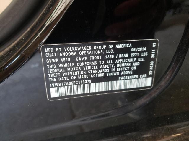 Photo 10 from auction – 2014 VOLKSWAGEN PASSAT SE with VIN 1VWBT7A35EC113379