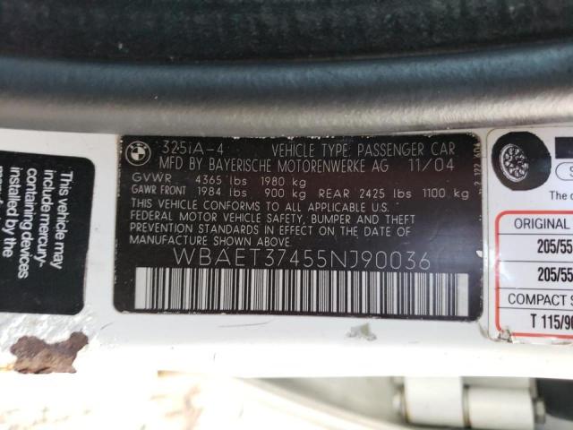 Photo 10 from auction – 2005 BMW 325 I with VIN WBAET37455NJ90036