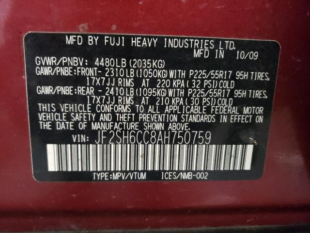 Photo 10 from auction – 2010 SUBARU FORESTER 2 with VIN JF2SH6CC8AH750759