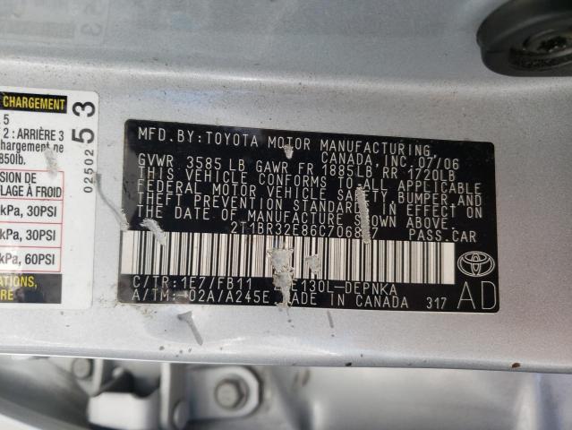 Photo 10 from auction – 2006 TOYOTA COROLLA CE with VIN 2T1BR32E86C706897