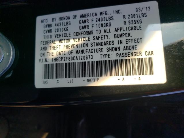 Photo 10 from auction – 2012 HONDA ACCORD EXL with VIN 1HGCP2F80CA120673
