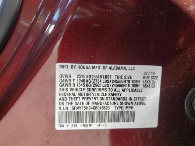 Photo 10 from auction – 2019 HONDA PILOT EX with VIN 5FNYF5H34KB045623