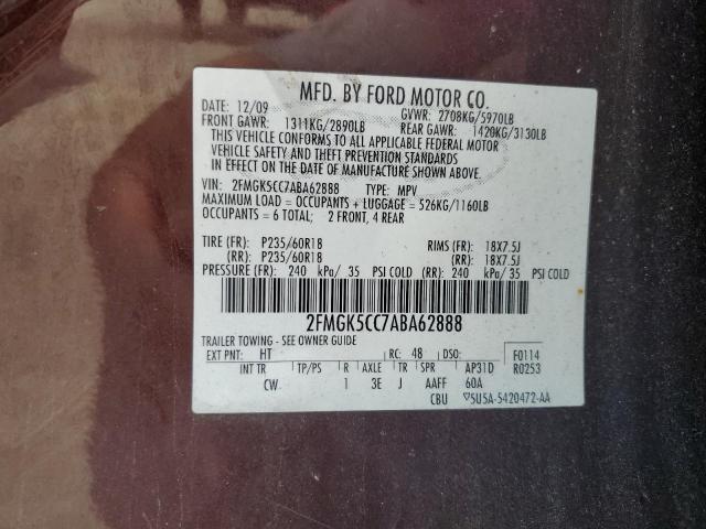 Photo 10 from auction – 2010 FORD FLEX SEL with VIN 2FMGK5CC7ABA62888