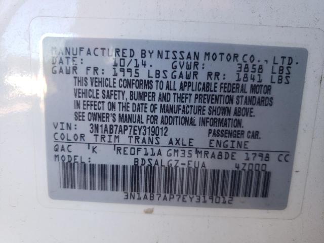 Photo 10 from auction – 2014 NISSAN SENTRA S with VIN 3N1AB7AP7EY319012