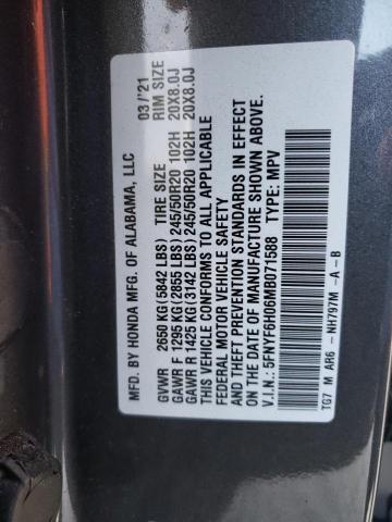 Photo 10 from auction – 2021 HONDA PILOT ELIT with VIN 5FNYF6H06MB071588