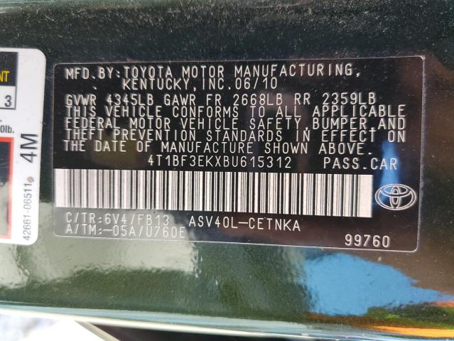 Photo 10 from auction – 2011 TOYOTA CAMRY BASE with VIN 4T1BF3EKXBU615312