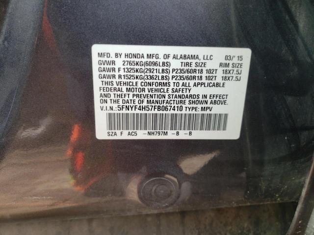 Photo 10 from auction – 2015 HONDA PILOT EXL with VIN 5FNYF4H57FB067410