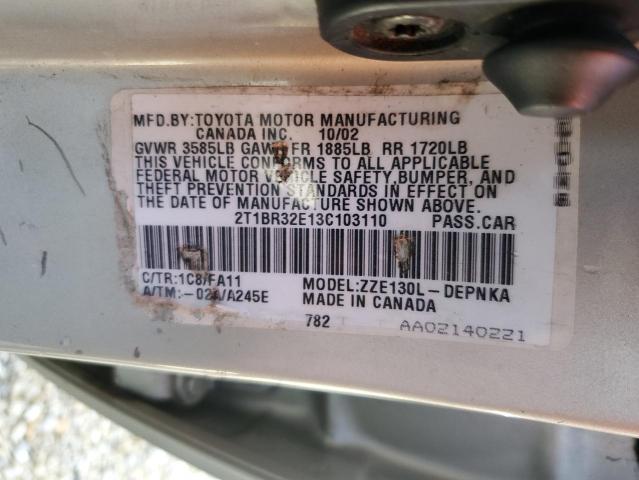 Photo 10 from auction – 2003 TOYOTA COROLLA with VIN 2T1BR32E13C103110