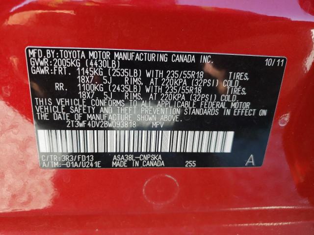 Photo 10 from auction – 2011 TOYOTA RAV4 SPORT with VIN 2T3WF4DV2BW093818