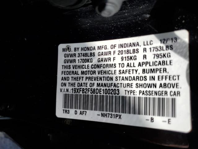 Photo 10 from auction – 2013 HONDA CIVIC LX with VIN 19XFB2F58DE100203